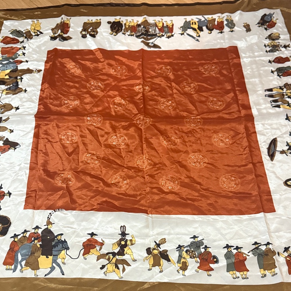 Vintage Orange and White Scarf with Character Print
